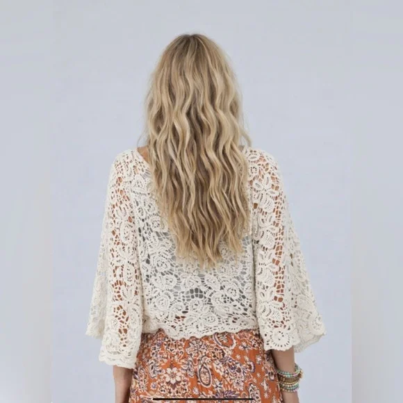 CROCHET PETAL KIMONO WRAP - BNWT - ONE SIZE - NATURAL - Picture 4 of 5